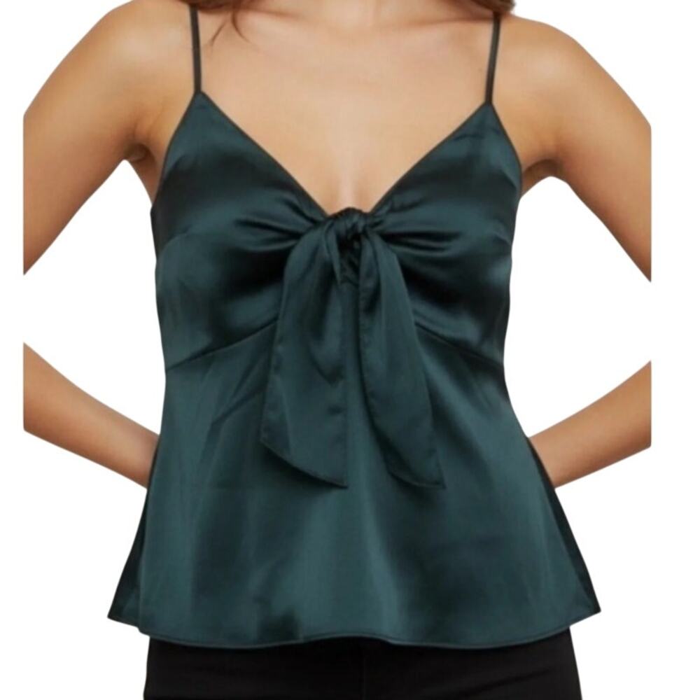Abercrombie Green Satin Tie Tank Top Cami Large Bow